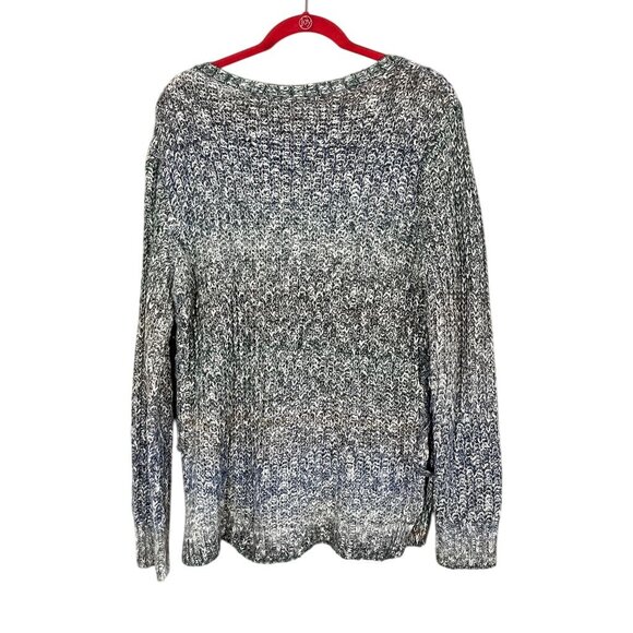 Lucky Brand Cable Knit Sweater Blue L Preppy Classic Retro Ombre Lace Up Striped - Picture 7 of 9